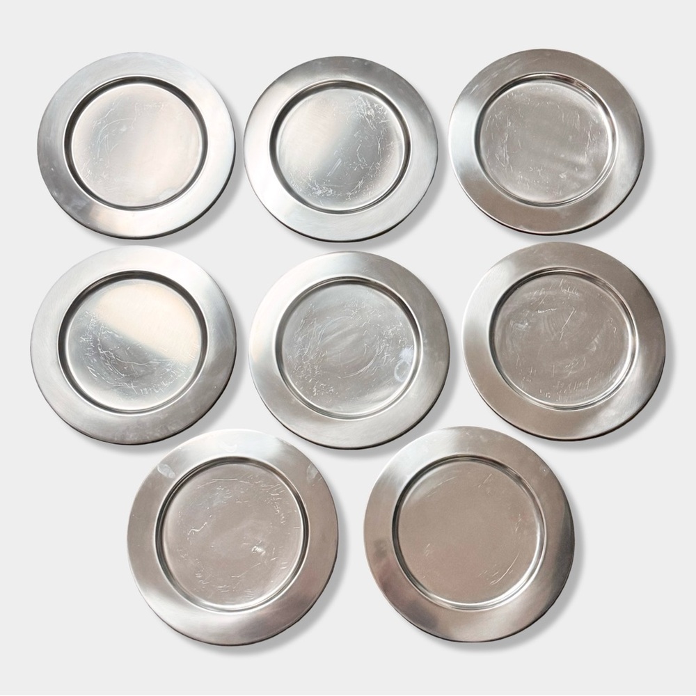 Set 8 Vtg MCM Made in Denmark for Scanmalay Silver Stainless Steel Charger Plate